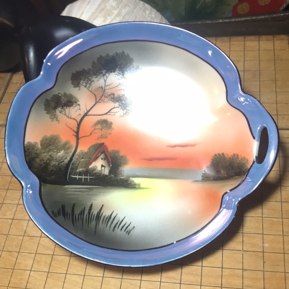 Noritake M Lusterware Japan Hand Painted Waterside Glowing Sunset Sunrise Scene - Picture 1 of 13